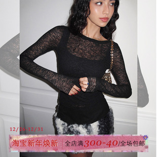 内搭复古性感上衣 女秋拼接设计打底衫 ITSNIKAR 假两件圆领针织衫