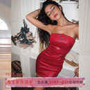 ITSNIKAR 情人节氛围抹胸连衣裙女红色包臀裙性感短裙子 蛇纹裙