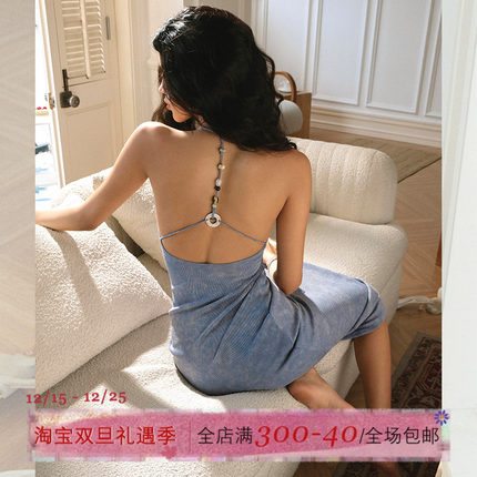 ITSNIKAR复古针织连衣裙女夏抽绳设计吊带裙优雅度假沙滩长款裙子