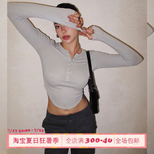 內(nèi)搭亨利衫 ITSNIKAR美式 V領(lǐng)上衣 打底衫 長袖 性感毛針織衫 女春修身