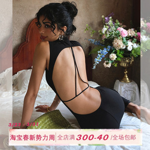 长裙子 方领针织吊带连衣裙女春性感露背包臀裙修身 ITSNIKAR 经典