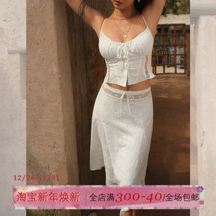 女设计感吊带背心半裙两件套 玫瑰刺绣蕾丝朱莉套装 ITSNIKAR 法式