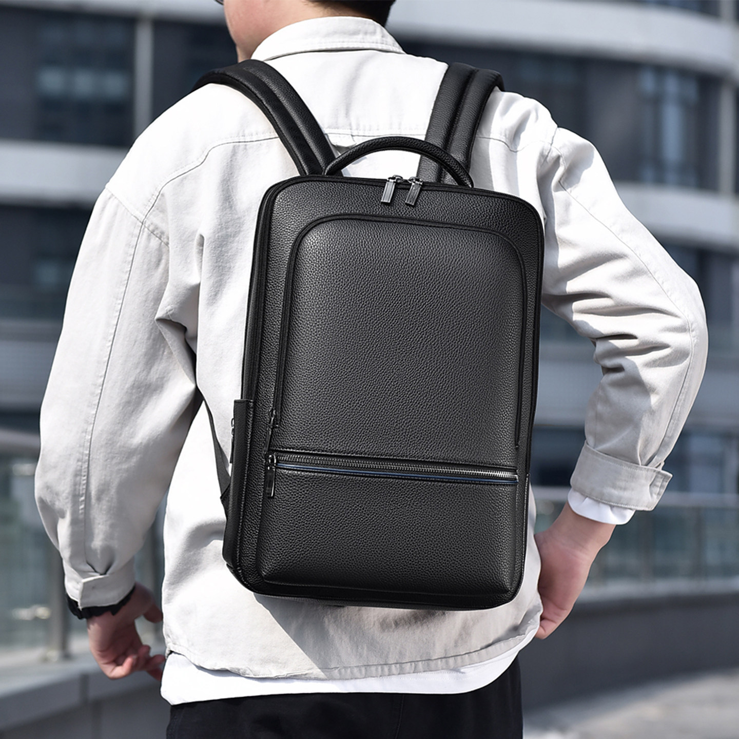 双肩包男款旅行高颜值休闲真皮电脑背包轻度防水简约大号旅游男包