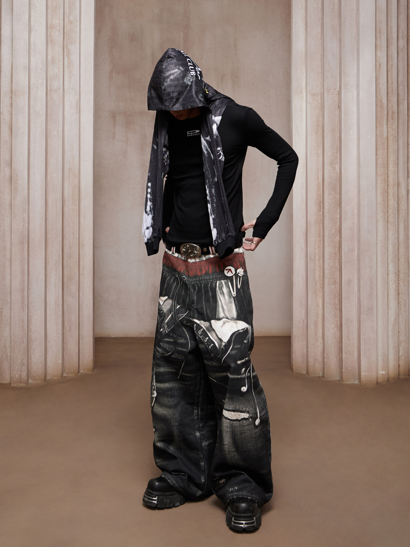 DND4DES] 3D Print Triple Waist Baggy Jeans - OLDLAUNDRY