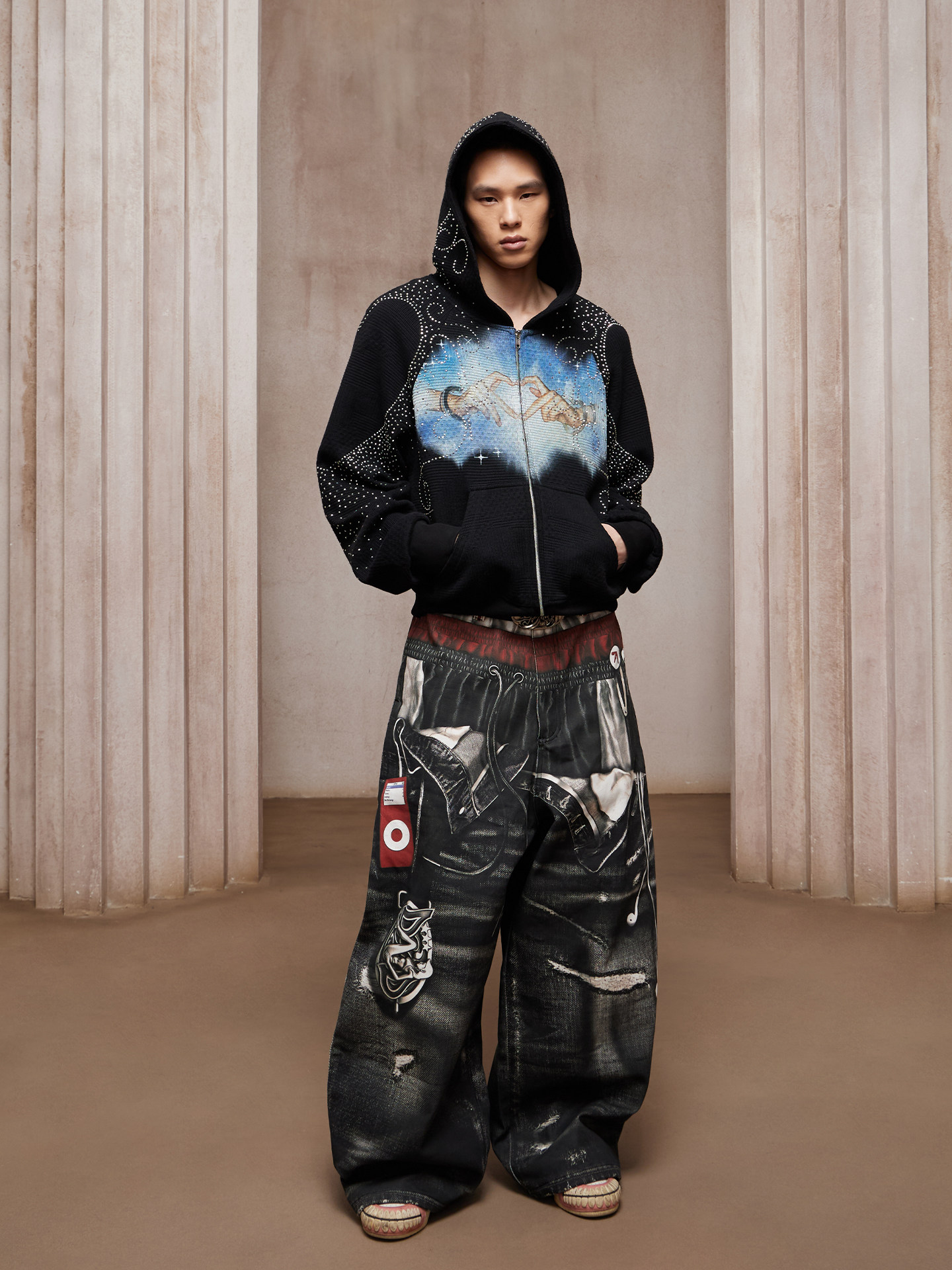 DND4DES] 3D Print Triple Waist Baggy Jeans - OLDLAUNDRY