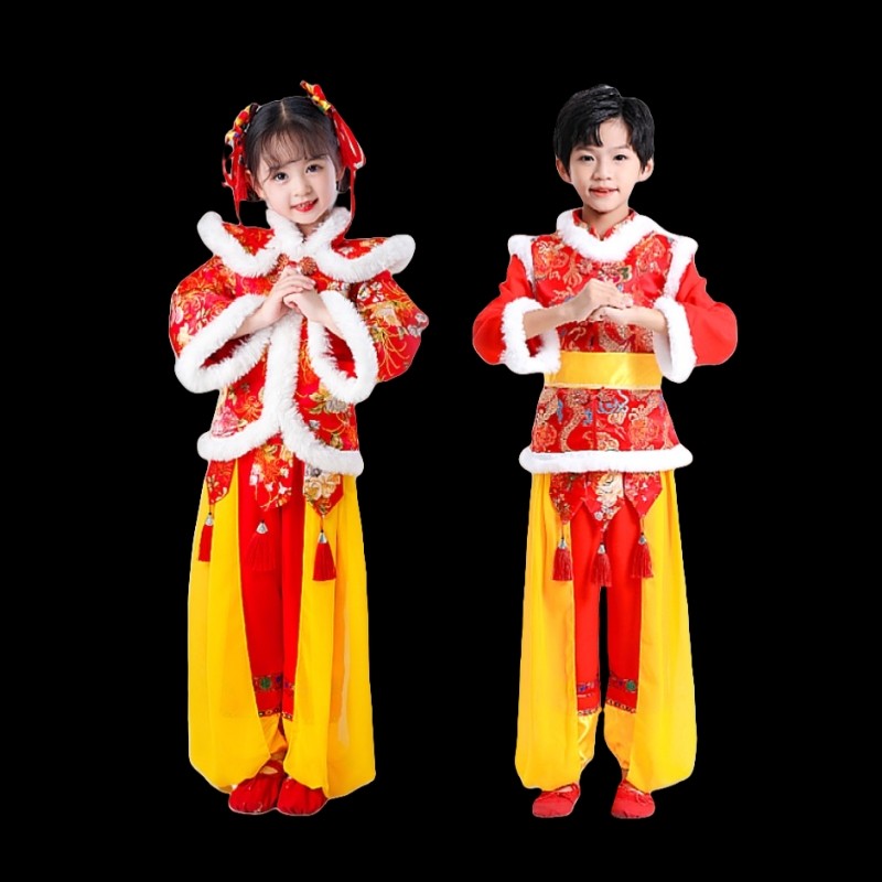 元旦儿童喜庆演出服中国风男女拜儿童演出服