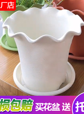 树脂花盆荷叶边家用加厚塑料室内阳台高颜值百合ins波浪边花盆