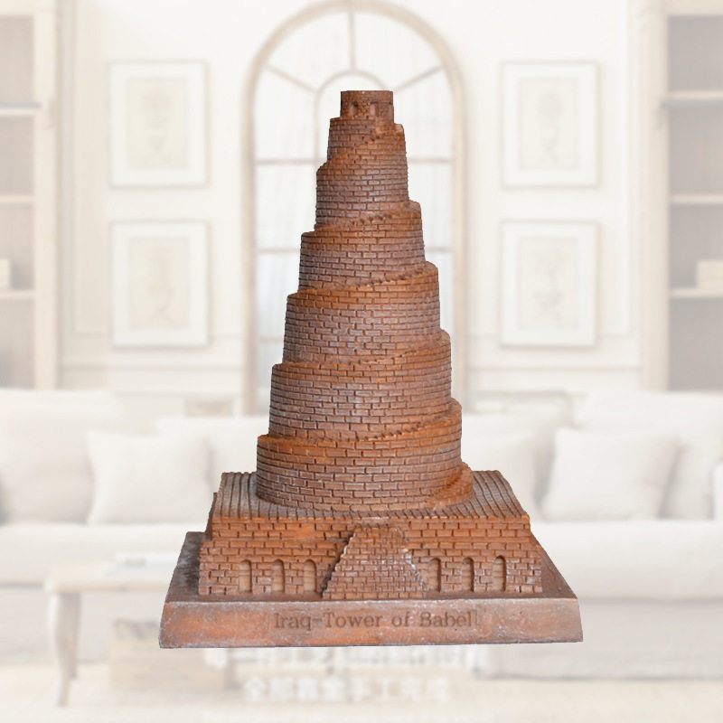 创意家居装饰摆件欧式雕塑建筑工艺品伊拉克巴别塔树脂仿真模型