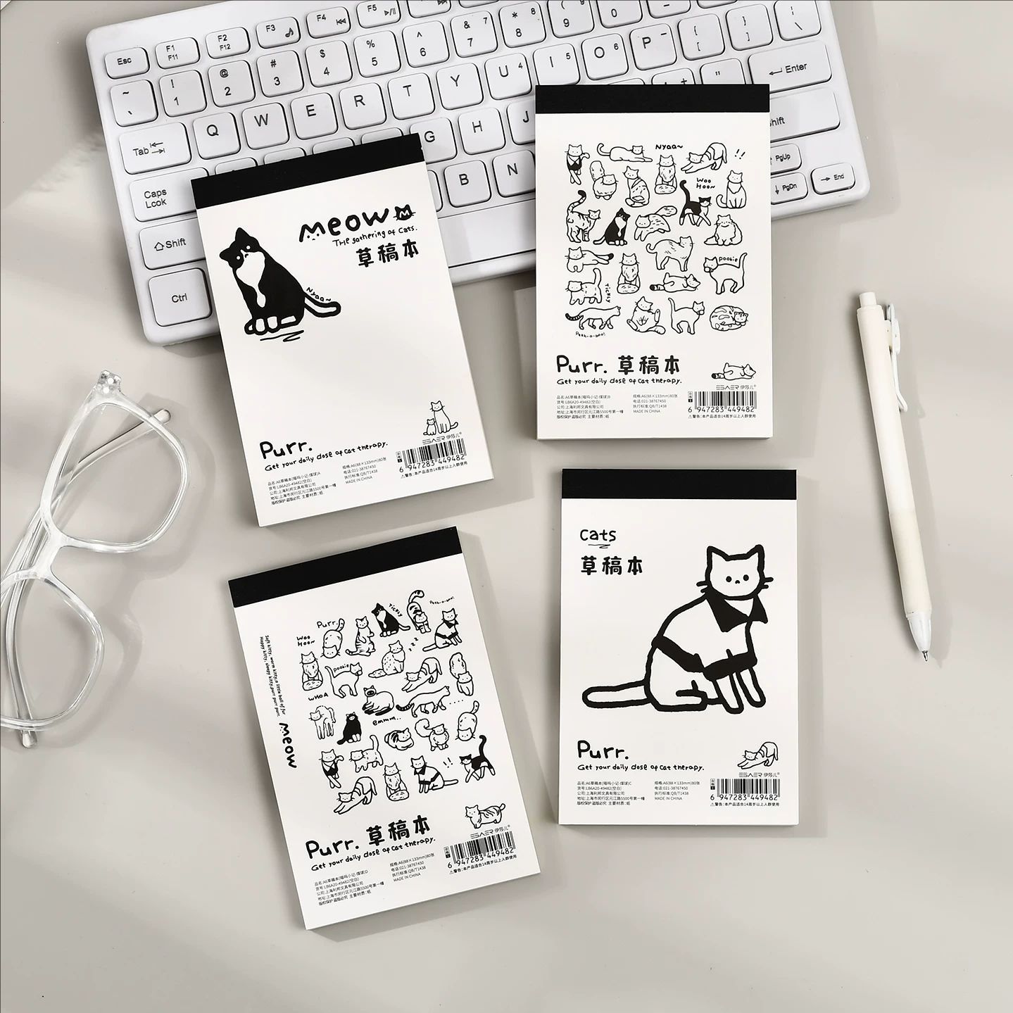 4本入喵呜小记草稿本 文稿纸白纸本子拍纸本学生用涂鸦本空白本