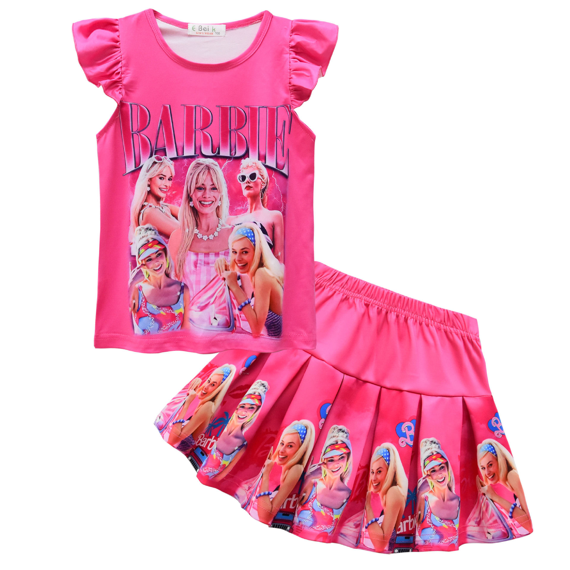 潮粉色真人电影ken肯Barbie芭比娃娃服装女童裙两件套儿童裙套装