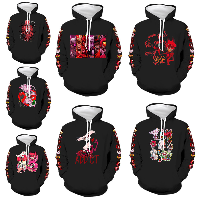 004码印花时尚宽松长袖套头帽衫