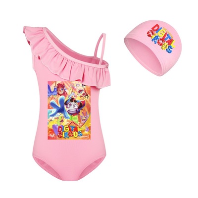 004童卡通连体泳衣泳帽套装