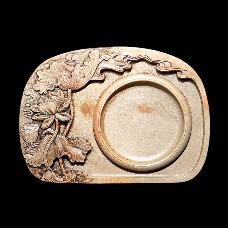 全壹端砚绿端文房四宝肇庆端砚砚台原石雕刻磨墨书法砚荷莲高档