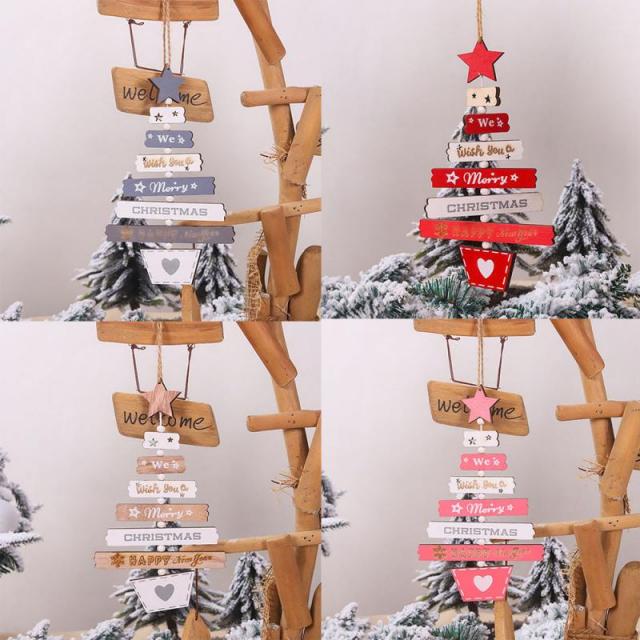christmas decoration wooden christmas tree pendant bell deco