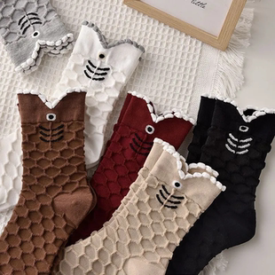 袜子女长筒秋冬季 外穿锦鲤袜网红ins潮中筒女袜高颜值炸街袜