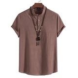 男士衬衫衬衣立领短袖套头亚麻风休闲衬衫M302，男装T恤，星座1502-1
