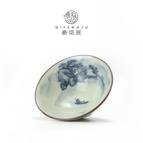 青花手绘蝶恋花斗笠杯陶瓷小茶杯