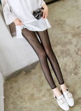 夏韩国波浪竖条蕾丝打底裤网纱冰丝性感显瘦透气外穿高腰薄女