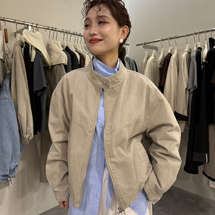 金小姐立领短款夹克牛仔外套女2026春秋宽松百搭休闲拉链开衫上衣