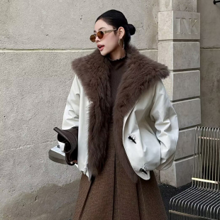 鹅绒派克风大毛领狐狸毛羽绒服女皮草毛毛外套2025冬季新款高级感