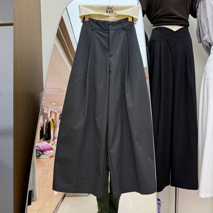 深休闲裤 大板型通勤风高腰阔腿裤 九分弯刀裤 新款 女宽松2026年春季