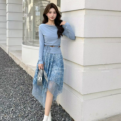 雨恋依香春季高腰A字裙套装显瘦