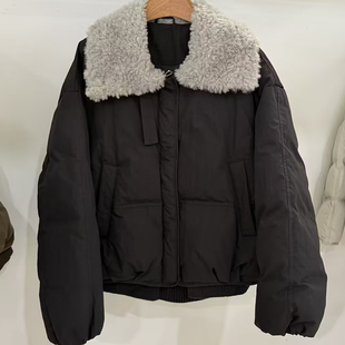 羊羔毛领短款90白鸭绒羽绒服女2025冬季新款加厚时尚保暖长袖外套