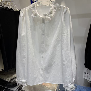 红雨媞法式风花边衬衫女灯笼袖纽扣衬衣韩国东大门2026早春新款