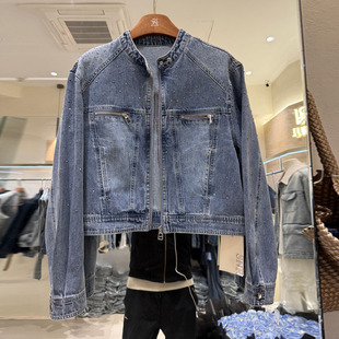 莎奈儿欧货高端柔软牛仔外套女装春秋短款小个子立领显瘦洋气上衣