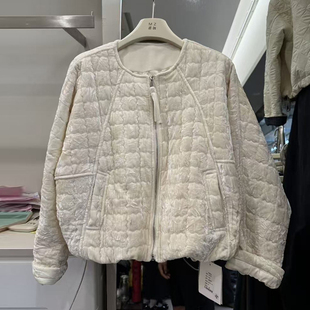 MZ原创品牌温柔慵懒风菱格纹棉服女2025秋冬新款短款宽松百搭外套