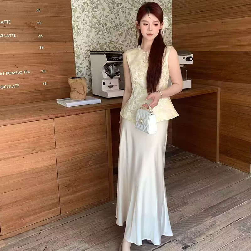 88-1776新中式气质背心半身裙套装女高级感减龄两件套裙夏日穿搭