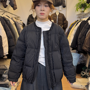 多金白鸭绒羽绒服女短款2025冬季新款木耳花边面包服保暖宽松外套