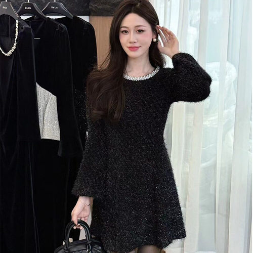 非凡2808轻奢千金风亮片连衣裙