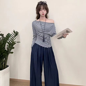 高级感气质显瘦防晒条纹T恤阔腿裤 时尚 新款 女2025秋季 两件套 套装