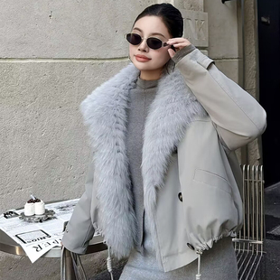 2025新款狐狸毛白鹅绒羽绒服女冬季保暖大毛领派克服高端皮草外套