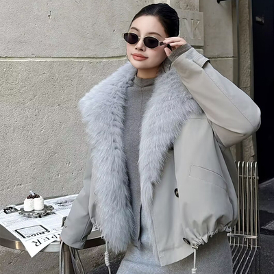 狐狸毛白鹅绒羽绒服女冬季圣雅姿