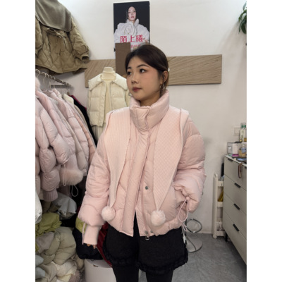 韩版针织披肩立领短款羽绒服