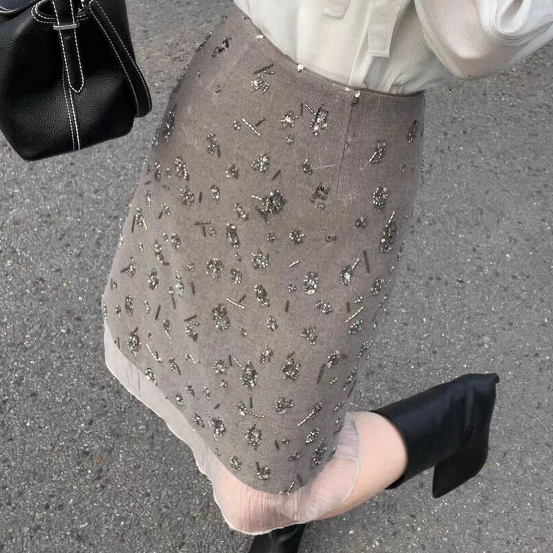 2026春节新款重工亮片A字半身裙女高腰显瘦通勤气质高级感短裙子