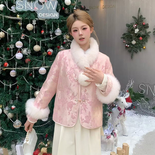88-1708狐狸毛领羽绒服女可拆袖口小香风90白鸭绒冬季保暖短外套