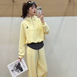 2026春天新款休闲运动风半拉链卫衣套装女春季假两件阔腿裤两件套