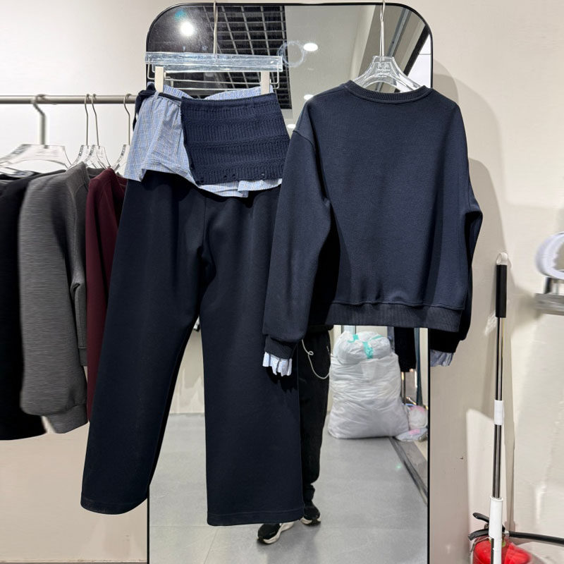 韩外HW慵懒风巨好看的拼接卫衣裤子时尚套装女2026春季穿搭一整套