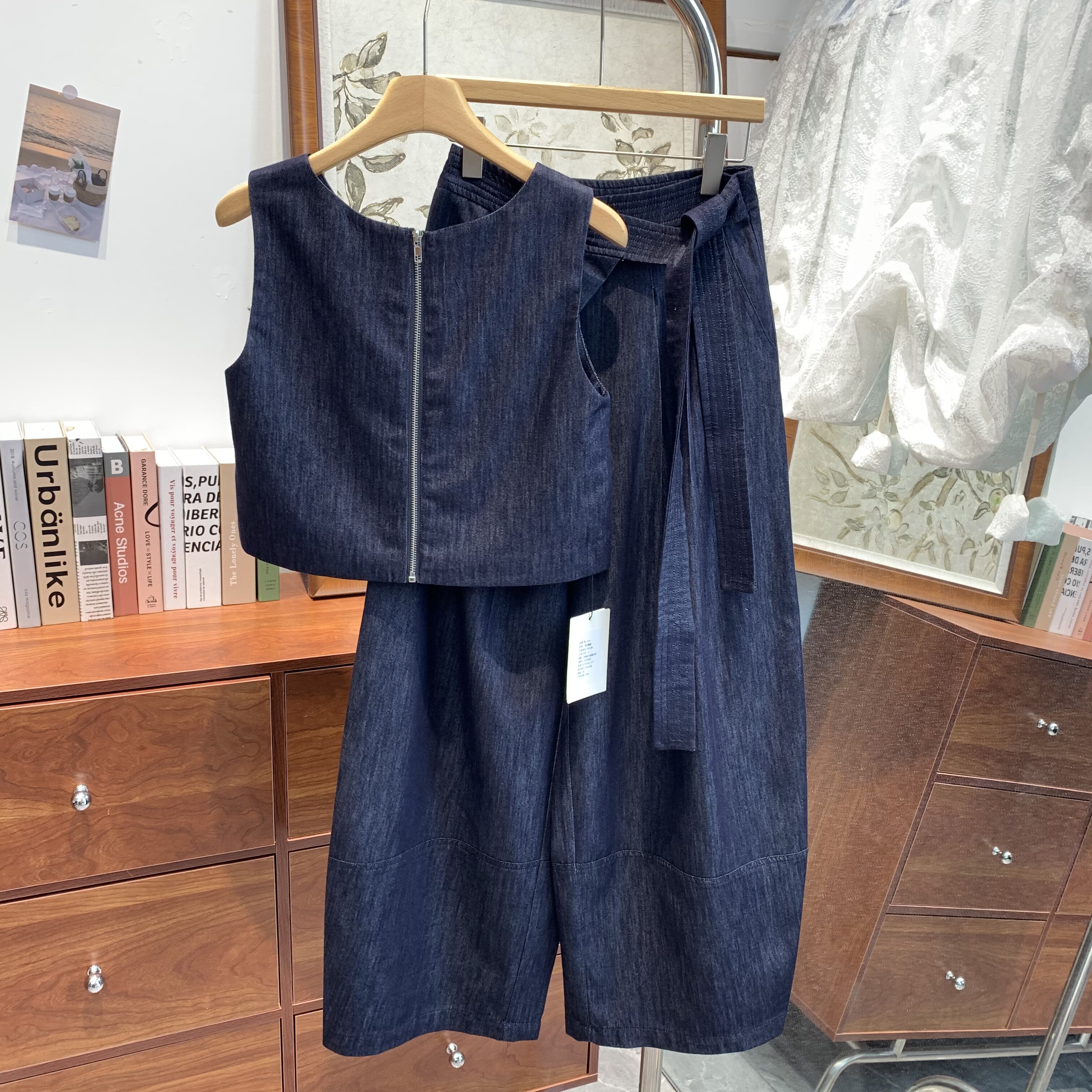 韩系牛仔小衫阔腿裤两件套女2026夏季新款流行显瘦高级感通勤套装