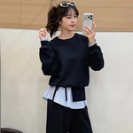 气质格纹拼接卫衣屁帘裤子套装女2026春季时尚两件套休闲套装搭配