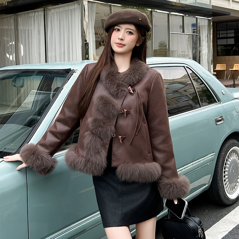 羽绒毛领皮草外套女短款加厚