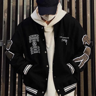 秋冬夹棉潮牌轻奢高街毛巾刺绣CDG棒球服联名40周年夹克vibe外套