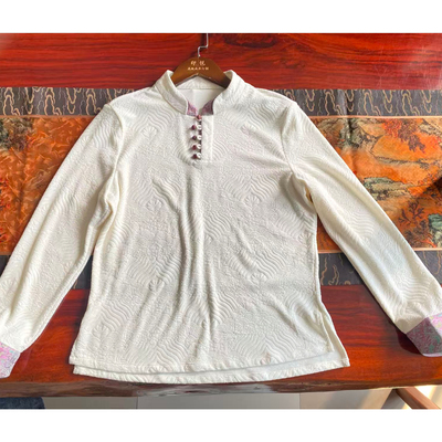 定制白色江崖海水纹长袖上衣1120，不支持7天无理由