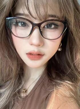 陌森复古猫眼镜女款近视可配度数黑色素颜方圆脸肉桂小框架MJ5150