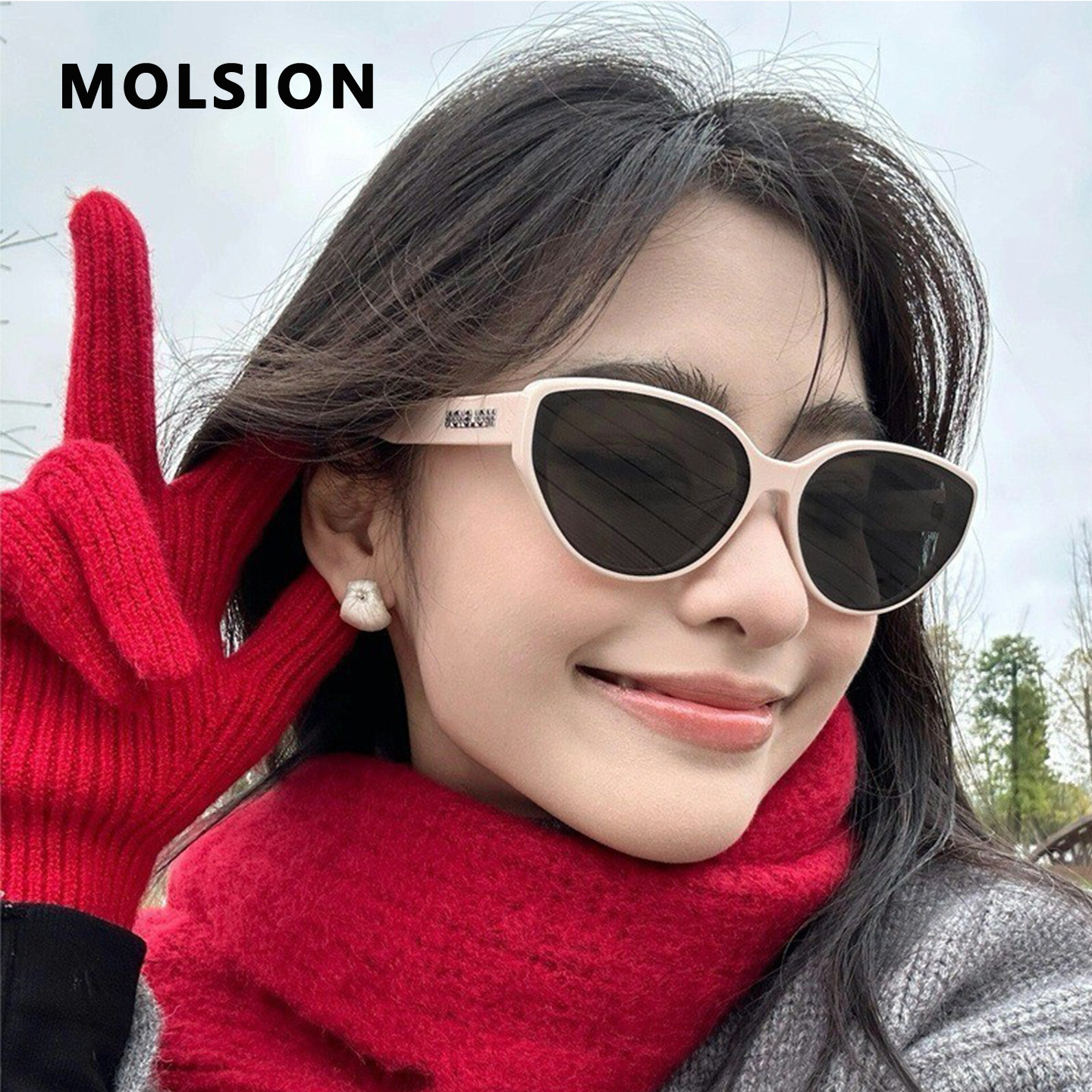 molsion陌森墨镜女猫眼小框可配近视防紫外线偏光太阳眼镜MS3083