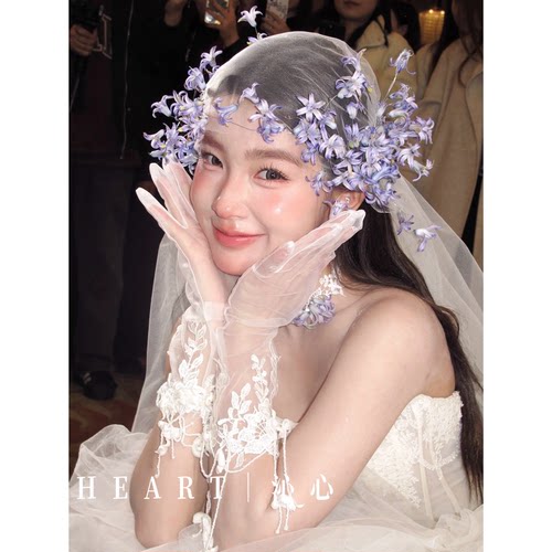 TM｜B02“紫桔梗花”康康大课森系同款新娘头饰（对夹+项链