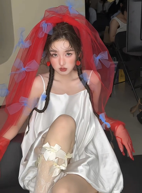 TM｜红蓝色康康老师同款红色系俏皮可爱头纱